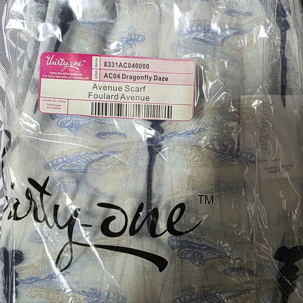 Thirty-One Avenue Scarf in Blue and White Dragonfly
